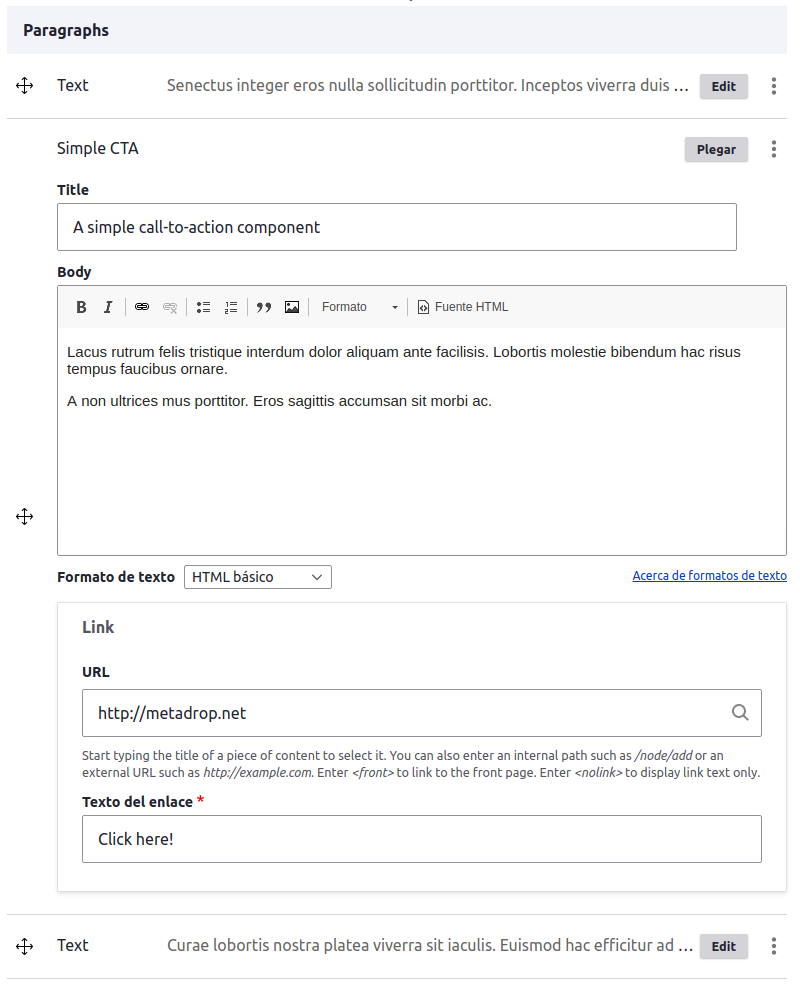 Propuesta de CTA usando Paragraphs