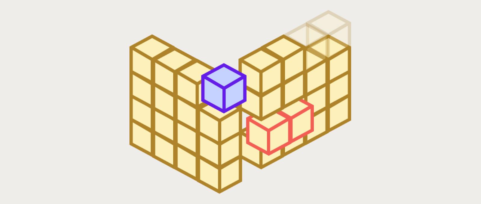 Una imagen no informativa e ilustrativa para el artículo. Filas de cubos que forman dos estructuras en forma de pared, con algunos cubos en diferentes colores o atenuados. Intenta transmitir la idea de tener una estructura en la que algunos elementos podrían «salirse» de la norma. 